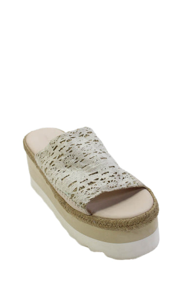 Free People Womens Crochet High Platform Slide On Sandals White Size 8.5