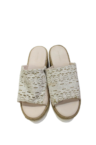 Free People Womens Crochet High Platform Slide On Sandals White Size 8.5