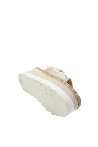 Free People Womens Crochet High Platform Slide On Sandals White Size 8.5