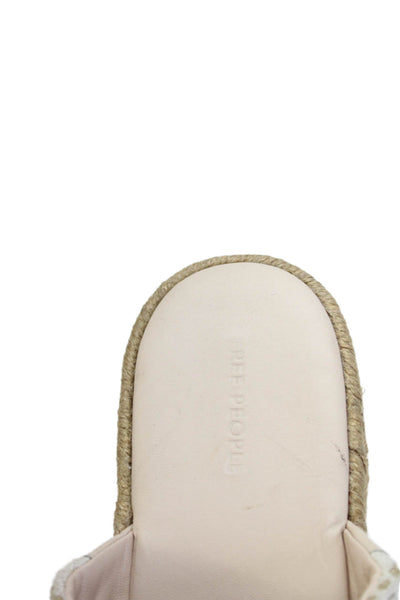Free People Womens Crochet High Platform Slide On Sandals White Size 8.5