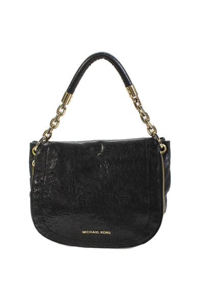 Michael Michael Kors Womens Leather Gold Tone Crossbody Shoulder Handbag Black