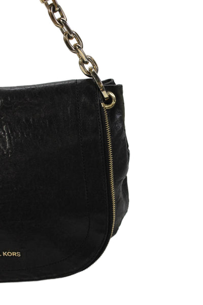 Michael Michael Kors Womens Leather Gold Tone Crossbody Shoulder Handbag Black