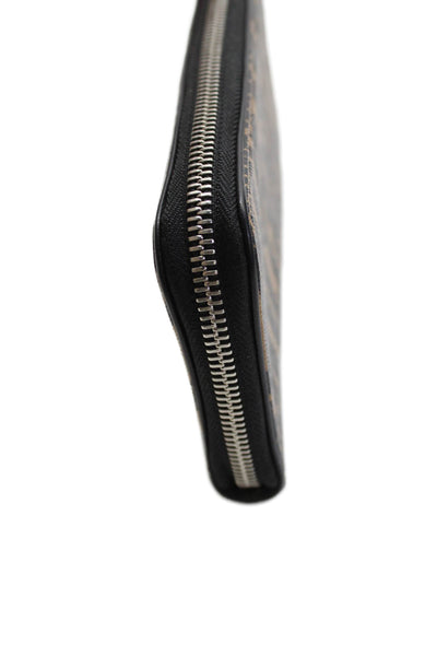 L.A.M.B Womens Leather Silver Tone Zip Around Wallet Brown Black