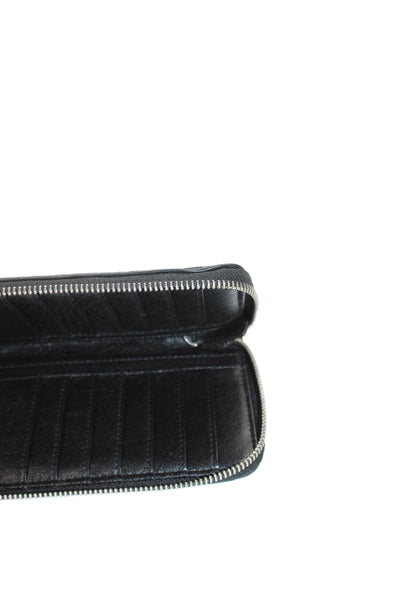 L.A.M.B Womens Leather Silver Tone Zip Around Wallet Brown Black