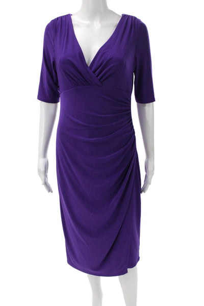Lauren Ralph Lauren Women Purple V-Neck Wrap Dress Half Sleeve Polyester Size 8