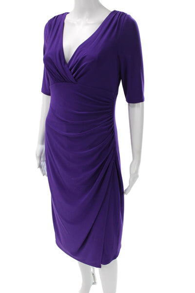 Lauren Ralph Lauren Women Purple V-Neck Wrap Dress Half Sleeve Polyester Size 8