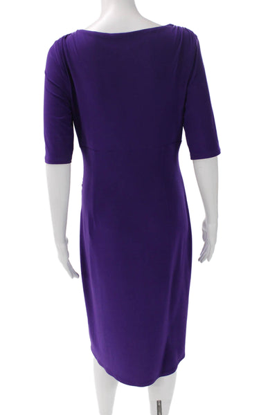 Lauren Ralph Lauren Women Purple V-Neck Wrap Dress Half Sleeve Polyester Size 8