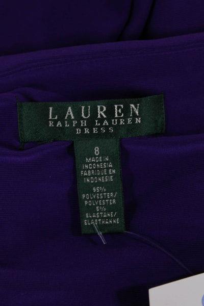 Lauren Ralph Lauren Women Purple V-Neck Wrap Dress Half Sleeve Polyester Size 8