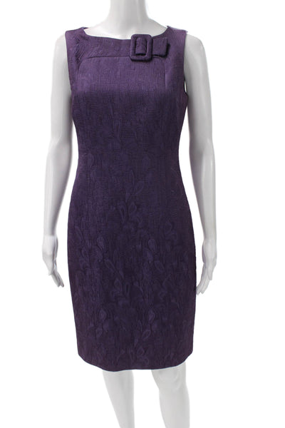 David Meister Women Purple Sheath Dress Boat Neck Sleeveless Zip Acetate Size 4