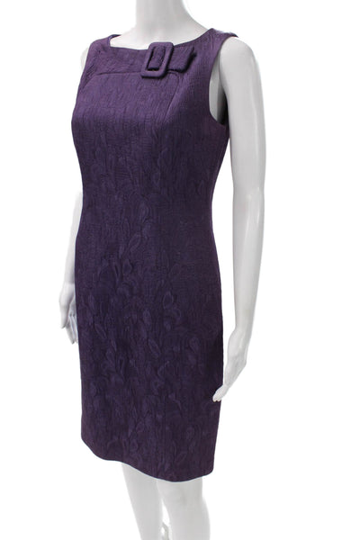David Meister Women Purple Sheath Dress Boat Neck Sleeveless Zip Acetate Size 4