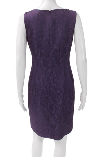 David Meister Women Purple Sheath Dress Boat Neck Sleeveless Zip Acetate Size 4