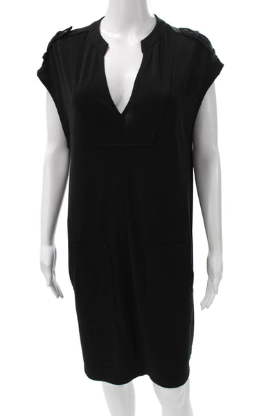 Robert Rodriguez Black Label Women Shift Dress Black Knee Length V-Neck Size L