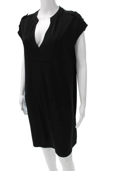 Robert Rodriguez Black Label Women Shift Dress Black Knee Length V-Neck Size L