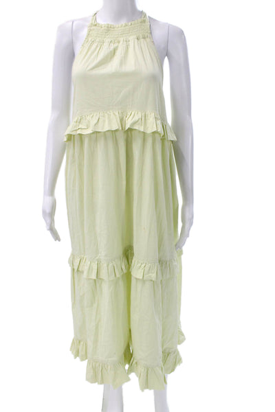 Free People Womens Green Halter Maxi Dress 100% Cotton Tie Size XS