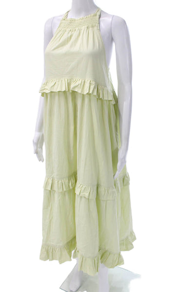 Free People Womens Green Halter Maxi Dress 100% Cotton Tie Size XS