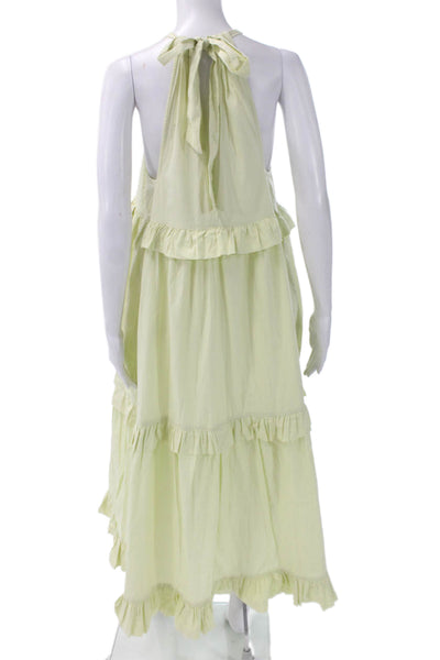 Free People Womens Green Halter Maxi Dress 100% Cotton Tie Size XS