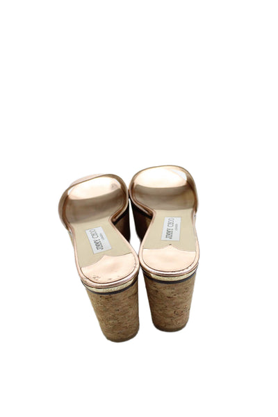 Jimmy Choo Women's Open Toe Cork Platform Wedge Heel Rose Gold Size 41