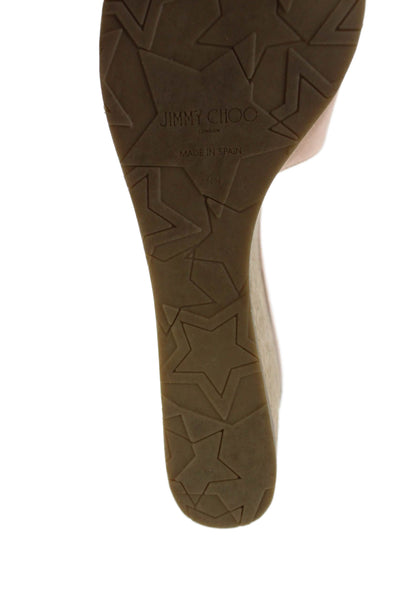 Jimmy Choo Women's Open Toe Cork Platform Wedge Heel Rose Gold Size 41