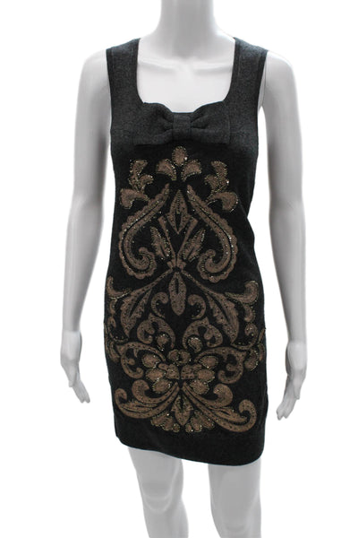 Nanette Lepore Women Sweater Dress Gray Floral Square Neck Sleeveless Size XS