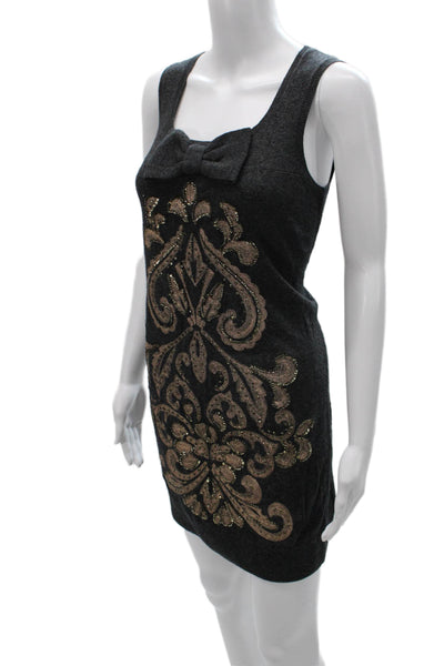 Nanette Lepore Women Sweater Dress Gray Floral Square Neck Sleeveless Size XS