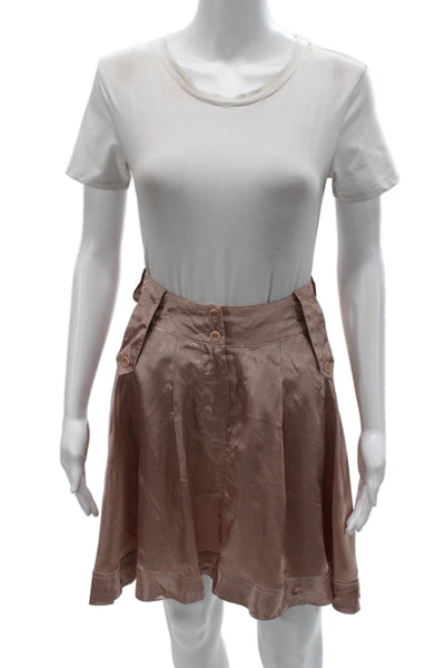 See by Chloe Women Pleated Silk Knee Length Skirt Beige Button Size 4