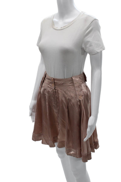 See by Chloe Women Pleated Silk Knee Length Skirt Beige Button Size 4