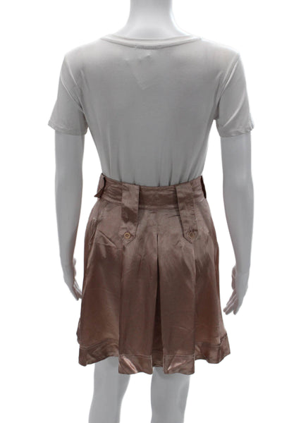 See by Chloe Women Pleated Silk Knee Length Skirt Beige Button Size 4