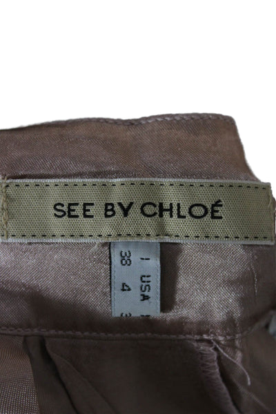 See by Chloe Women Pleated Silk Knee Length Skirt Beige Button Size 4