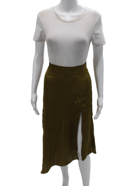 Free People Womens A-Line Long Skirt Green Polyester Blend Solid Zip Size 4