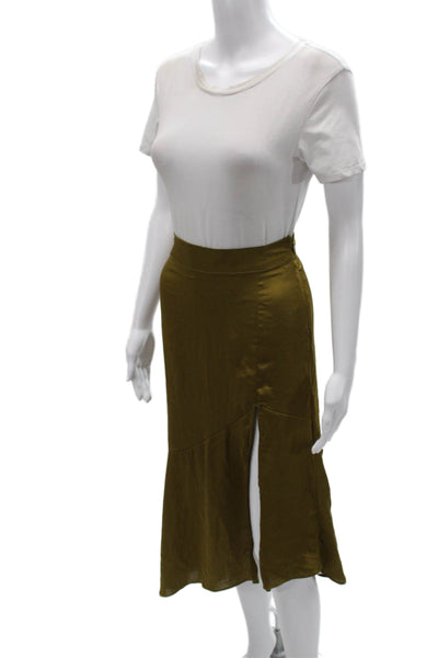 Free People Womens A-Line Long Skirt Green Polyester Blend Solid Zip Size 4