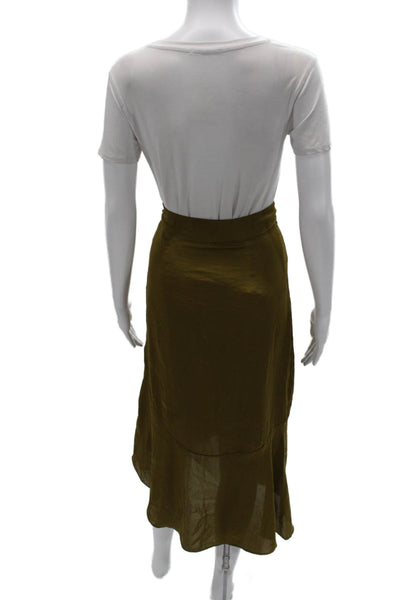 Free People Womens A-Line Long Skirt Green Polyester Blend Solid Zip Size 4