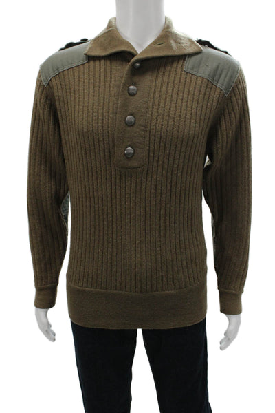 Vin Shenzo Mens Green 100% Wool Collared Henley Sweater Long Sleeve Size M