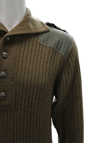Vin Shenzo Mens Green 100% Wool Collared Henley Sweater Long Sleeve Size M