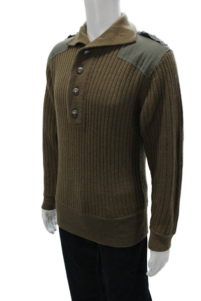 Vin Shenzo Mens Green 100% Wool Collared Henley Sweater Long Sleeve Size M