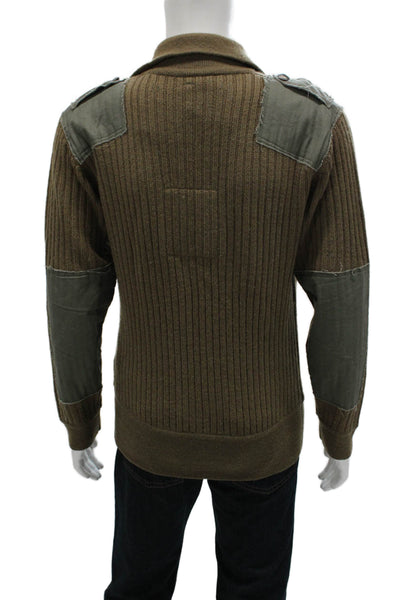 Vin Shenzo Mens Green 100% Wool Collared Henley Sweater Long Sleeve Size M