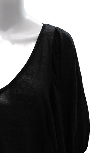 Karoo Mark Eisen Women Linen V-Neck Black Long Sleeve Pullover Blouse Size 1