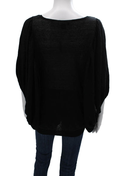 Karoo Mark Eisen Women Linen V-Neck Black Long Sleeve Pullover Blouse Size 1