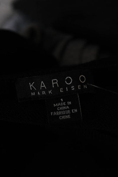 Karoo Mark Eisen Women Linen V-Neck Black Long Sleeve Pullover Blouse Size 1