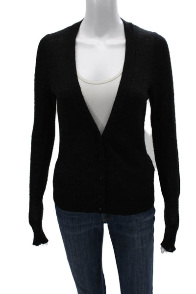 J Crew Women Cardigan Black V Neck Acrylic Long Sleeve Size 32