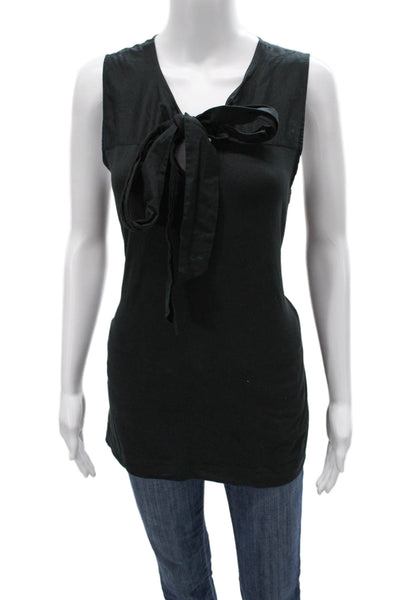 Theory Women Sleeveless V Neck Black Cotton Tunic Tank Size L