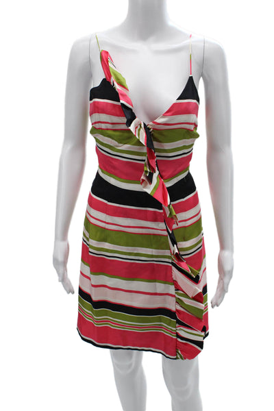 Milly Of New York Women Silk Multicolor V-Neck Slip Dress Knee Length Size 6