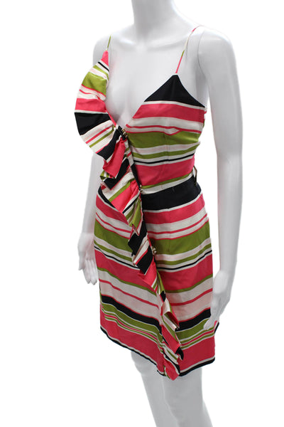 Milly Of New York Women Silk Multicolor V-Neck Slip Dress Knee Length Size 6