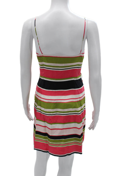 Milly Of New York Women Silk Multicolor V-Neck Slip Dress Knee Length Size 6