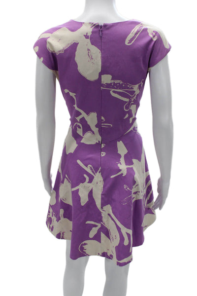 Halston Heritage Womens Fit and Flare Dress Purple V Neck Zip Cotton Size 4