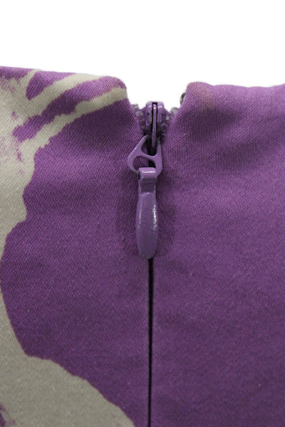 Halston Heritage Womens Fit and Flare Dress Purple V Neck Zip Cotton Size 4