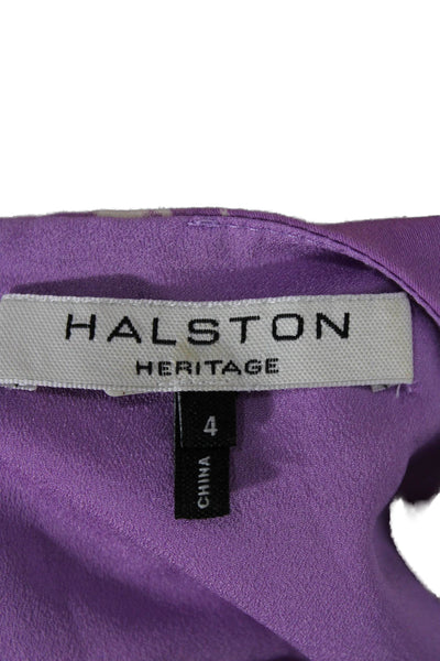 Halston Heritage Womens Fit and Flare Dress Purple V Neck Zip Cotton Size 4