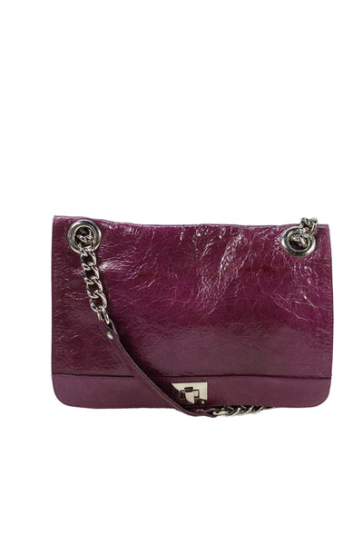 Nordstrom Womens Leather Chain Link Straps Shoulder Handbag Purple