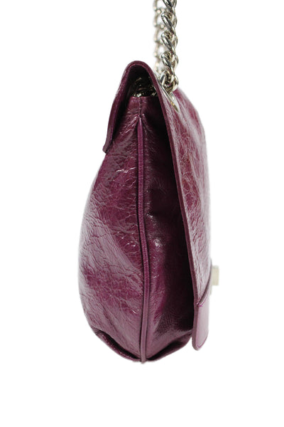 Nordstrom Womens Leather Chain Link Straps Shoulder Handbag Purple