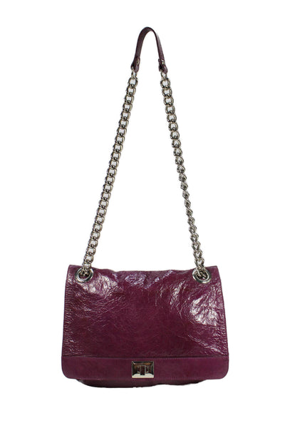 Nordstrom Womens Leather Chain Link Straps Shoulder Handbag Purple