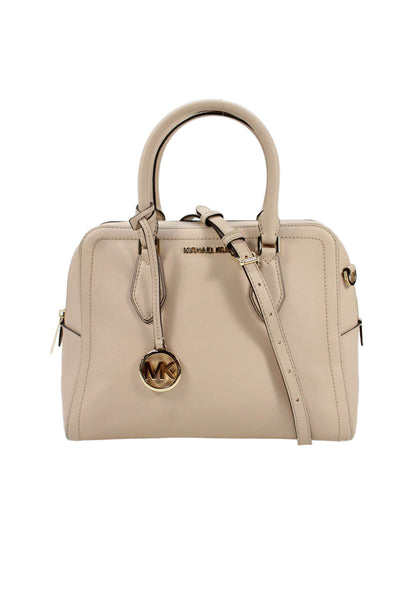 Michael Kors Womens Leather Gold Tone Crossbody Shoulder Handbag Beige